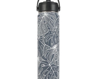 Isolierte Wasserflasche 24oz Monstera Lines Grau