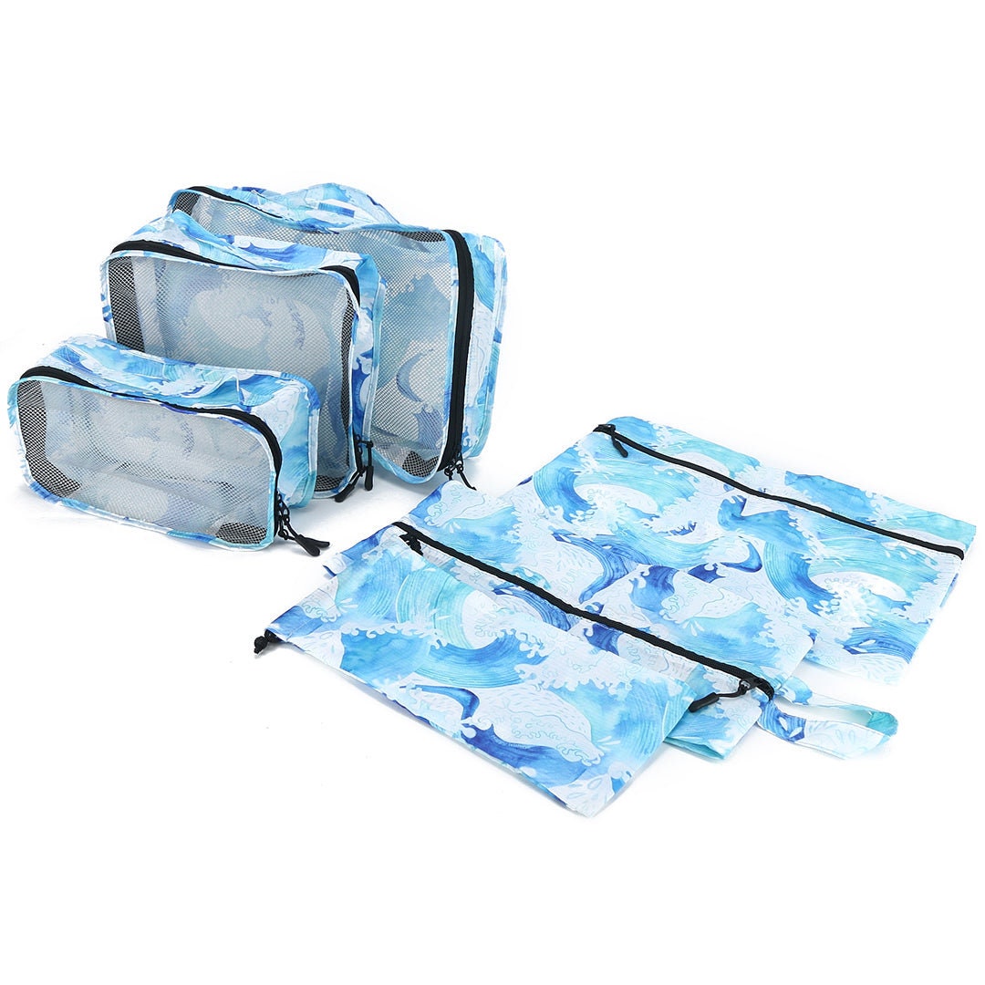 Spencer Set of 8 Waterproof Packing Cubes Travel Luggage Organizer Clothes Storage Bags Pouch for Travel Camping Gym (Blue)