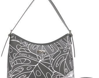 Schultertasche Edith Monstera Lines Grey