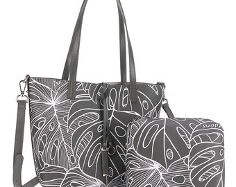 Borsa reversibile Nancy Small Monstera Lines Grigia