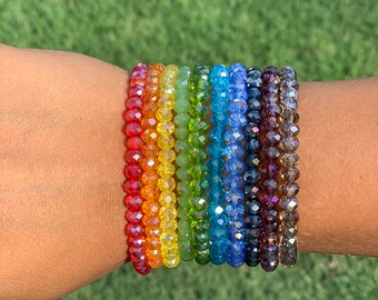 Femme Fille Fashion Crystal Faceted Loose Beads Bracelet Stretch Bracelet élégant