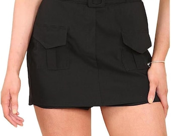 Ladies Belted Cargo Viral Skorts Womens Hight Waist 2 Pocket Summer Mini Skirt