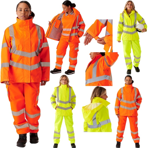 Womens High Vis Work Wear jacket With Detachable Hooded Hi Viz Lightweight Reflective Tape Safety Coat