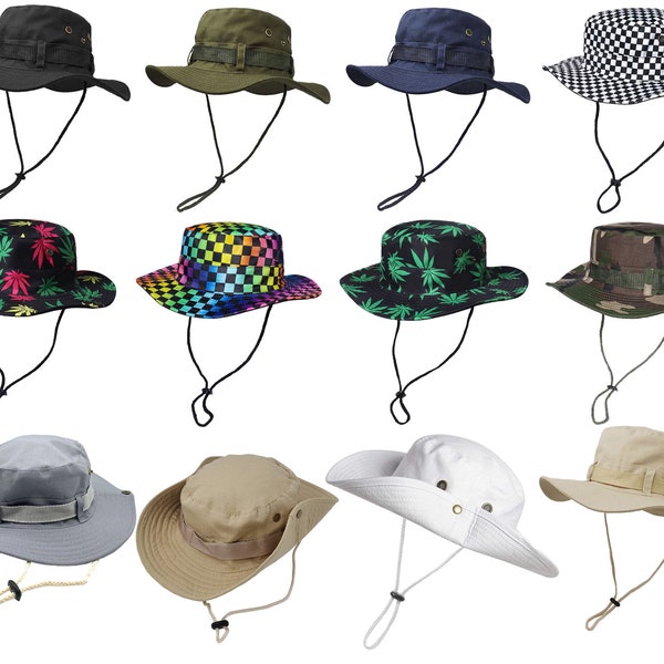 Mens Plain Reversible Fisherman Boonie Hat Adults UV Protection Summer Hat Adjustable Safari Hat