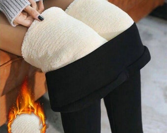 Womens Fleece Lined Thermal Leggings Full Length Winter Warm Ribbed Leggings