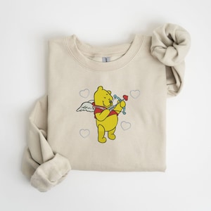 Valentines Day Winnie the Pooh Embroidered Sweatshirt - Embroidered Crewneck - Custom Sweatshirt - Couples Sweater - Valentines Sweater
