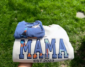 Mama Embroidered Baby Outfit Keepsake Applique Sweatshirt | Simple Mama Pullover, Gift for Mom, Personalized Mama Shirt