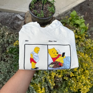 Funny Bear Embroidered T-Shirt, Me vs Also Me Meme Tee, Comfy Snack Shirt, Lazy Day Cartoon Shirt, Embroidered Gift for Her, Viral Humor Tee