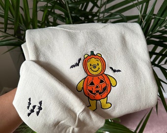 Honig Bär Besticktes Sweatshirt - Bestickter Rundhalsausschnitt - Benutzerdefiniertes Sweatshirt - Herbst Pullover - Halloween Pullover