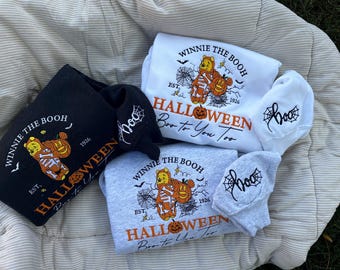 Winnie the Pooh Besticktes Sweatshirt - Bestickter Rundhalsausschnitt - Besticktes Sweatshirt - Herbst Pullover - Halloween Pullover-Halloween 2025 -Kürbis