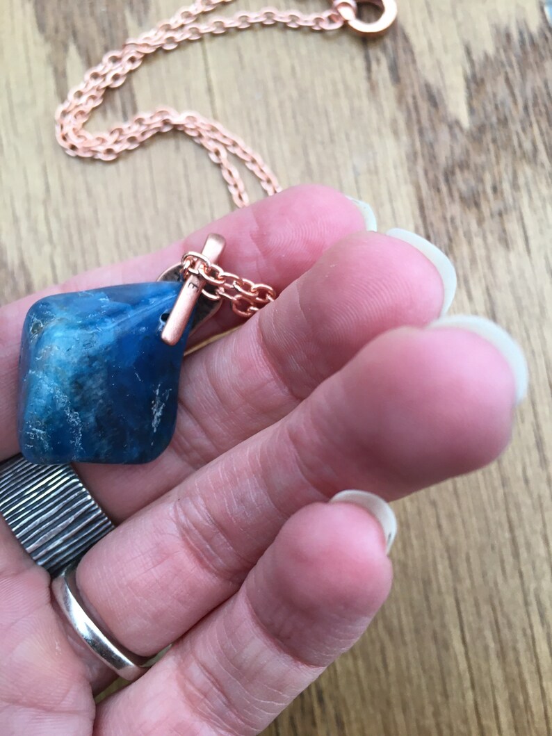 Copper Blue Apatite Metaphysical Ethically Sourced Crystal Necklace Ethical Crystal Blue Apatite Necklace Statement Crystal Jewelry