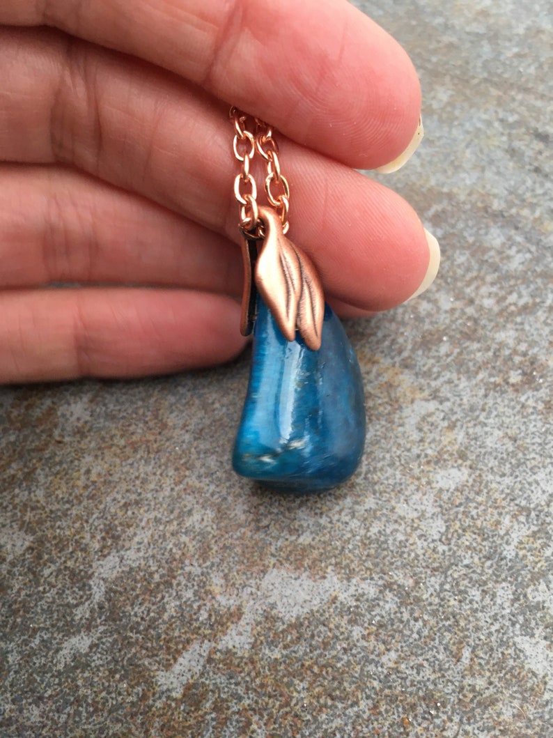 Copper Blue Apatite Metaphysical Ethically Sourced Crystal Necklace Ethical Crystal Blue Apatite Necklace Statement Crystal Jewelry