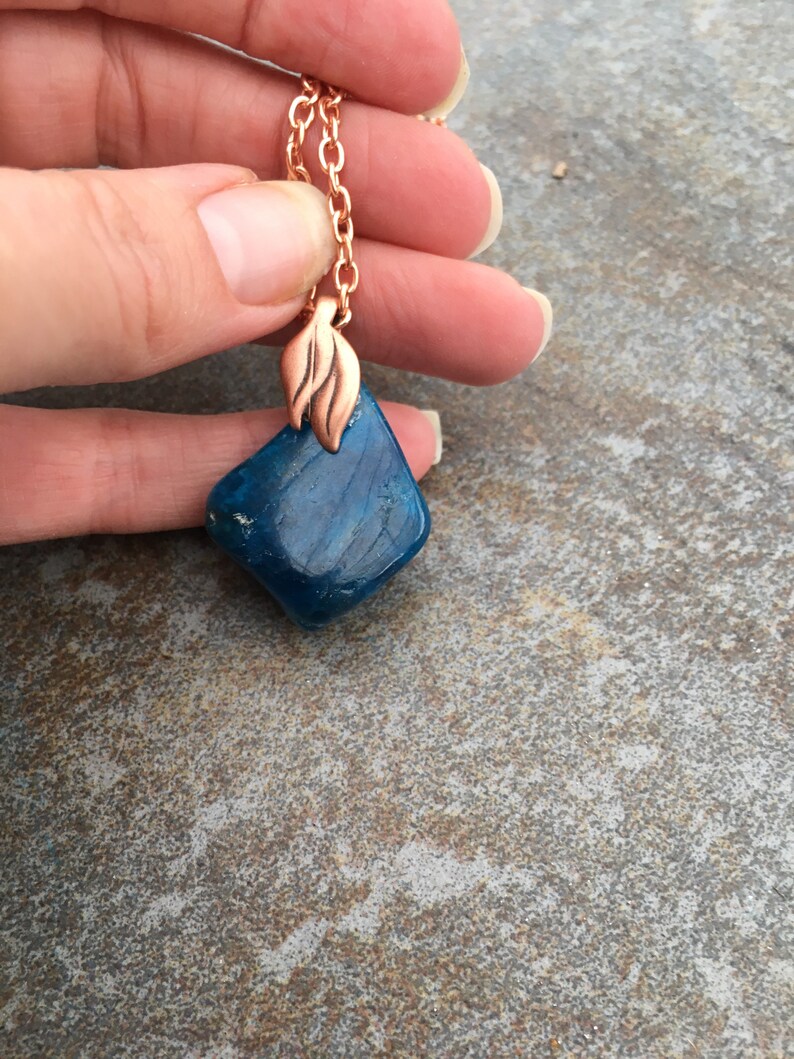 Copper Blue Apatite Metaphysical Ethically Sourced Crystal Necklace Ethical Crystal Blue Apatite Necklace Statement Crystal Jewelry