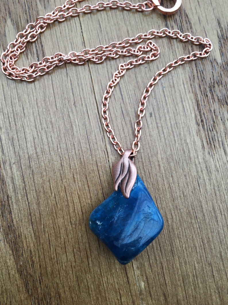 Copper Blue Apatite Metaphysical Ethically Sourced Crystal Necklace Ethical Crystal Blue Apatite Necklace Statement Crystal Jewelry