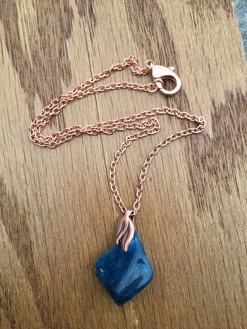 Copper Blue Apatite Metaphysical Ethically Sourced Crystal Necklace Ethical Crystal Blue Apatite Necklace Statement Crystal Jewelry