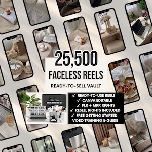 25,500+ Faceless Reels Bundle with PLR & MRR, Ready-To-Resell Digital Product Vault, Private Label Rights, Canva Editable, Faceless Video