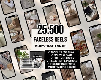 25,500+ Faceless Reels Bundle with PLR & MRR, Ready-To-Resell Digital Product Vault, Private Label Rights, Canva Editable, Faceless Video