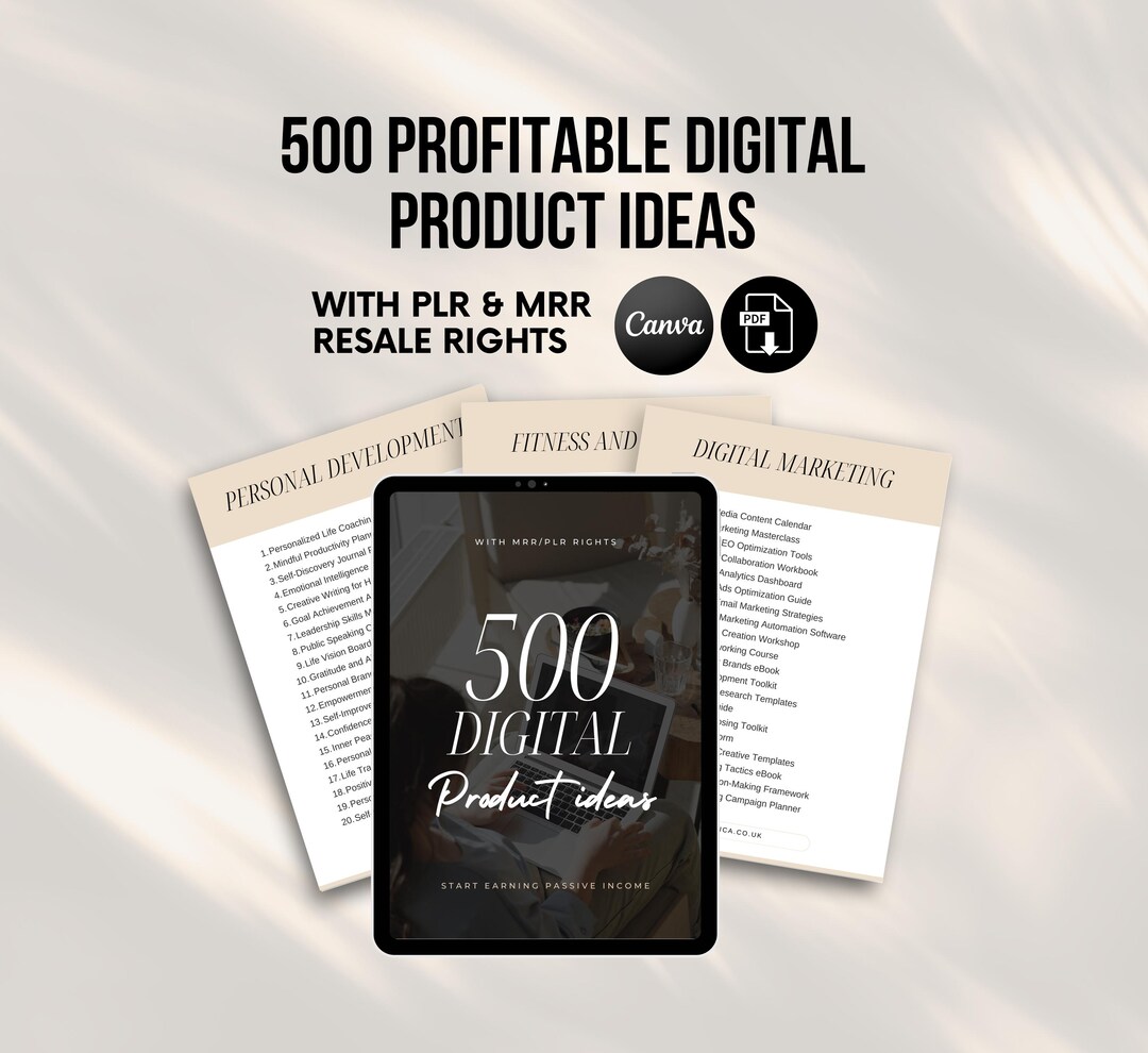 500 Digital Product Ideas Guide: MRR PLR Canva Template + 30 Reels ...