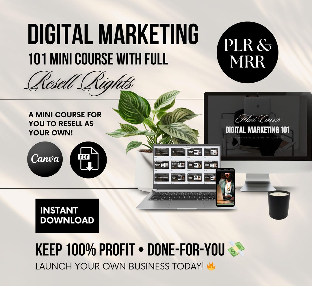 Digital Marketing Mini Course: 27-page Canva Template, PLR & MRR - Etsy