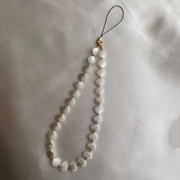 Pearl Shell Beaded Phone Strap, Pearl Phone Charm, Beaded Phone Strap, iPhone strap, Android strap, Y2K