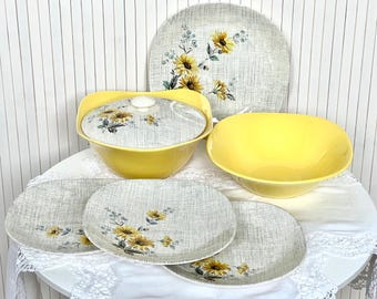 Vintage J&G Meakin "Summertime" Serving Set – Floral Ironstone Tureen, Bowl and 4 Plates