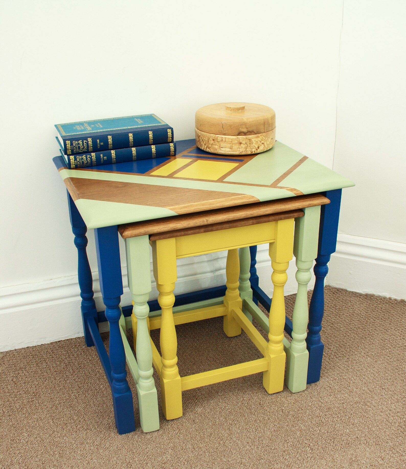 Upcycled vintage nest of tables Geometric design Etsy