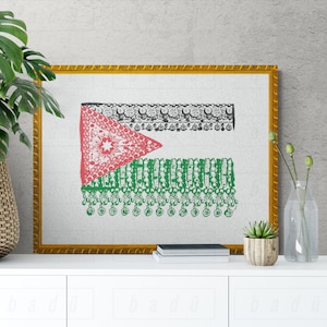 Jordan Flag Downloadable Art,Modern Print,Bedouin Jewelry Wall Art,Minimalist Textile Printable Art,Boho Wall Decor,Jordanian Middle Eastern