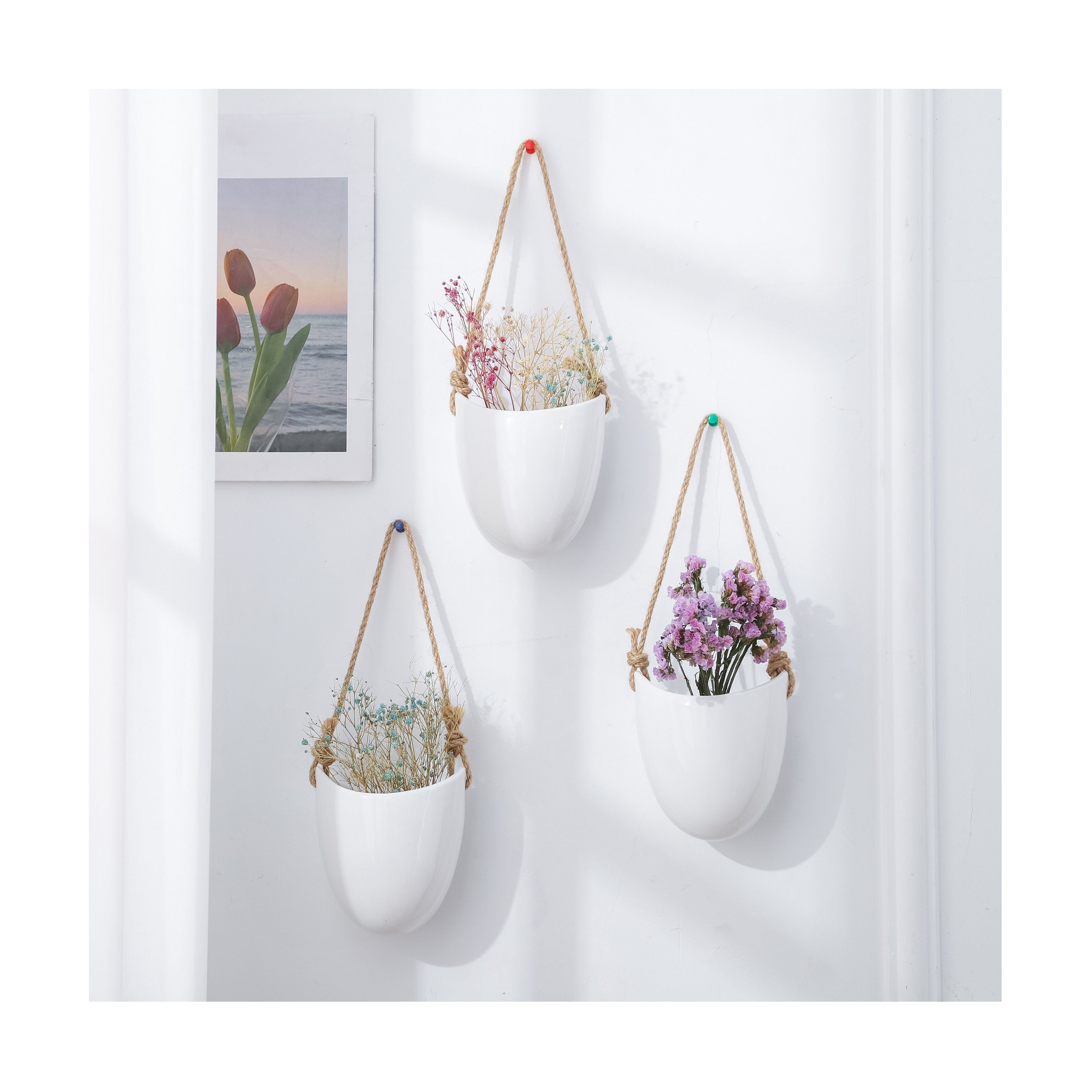 Vase Suspendu Blanc, Vase Mural en Céramique, Vases Muraux Blancs Pour Fleurs, Décoration Murale de 