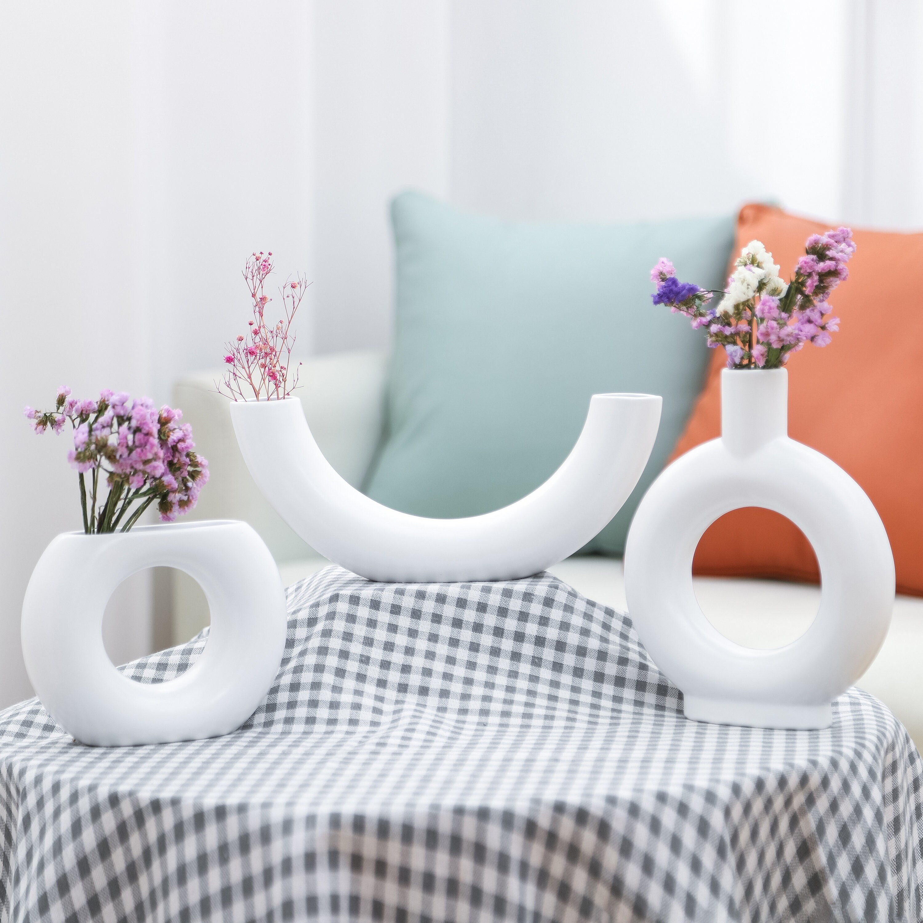 Vase en Céramique Donut, Vases Pour Fleurs, Donut Vase Home Decor, Beignet, Blanc Pur, Décor Moderne