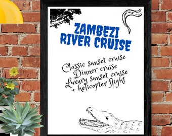 Zambezi River Cruise Wall Art Print | Digital Format | House warming Gift |  Café warming Gift | Instant Download Art| SET of 5