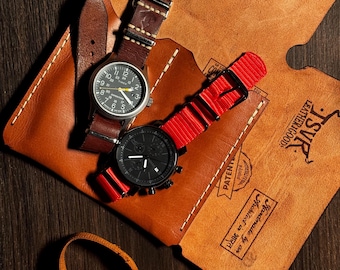 personlised leather watch roll for 2 watches
