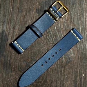blue 20mm leather watch strap