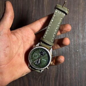 handmade leather olive color watch strap