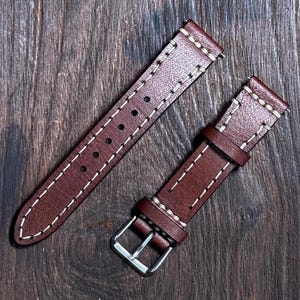 handstitch watch straps handmade in mahogany color leather