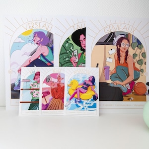 Signes astrologiques, illustration, affiche A4 et A6