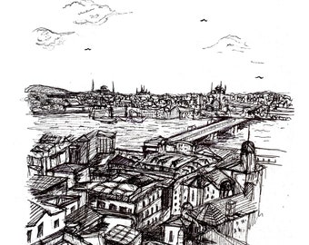 ISTANBUL Line drawing, Hand drawn- Printable Wall Art Digital Print, Instant Download