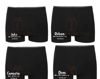 Personalised custom wedding bridal party men’s boxer trunks