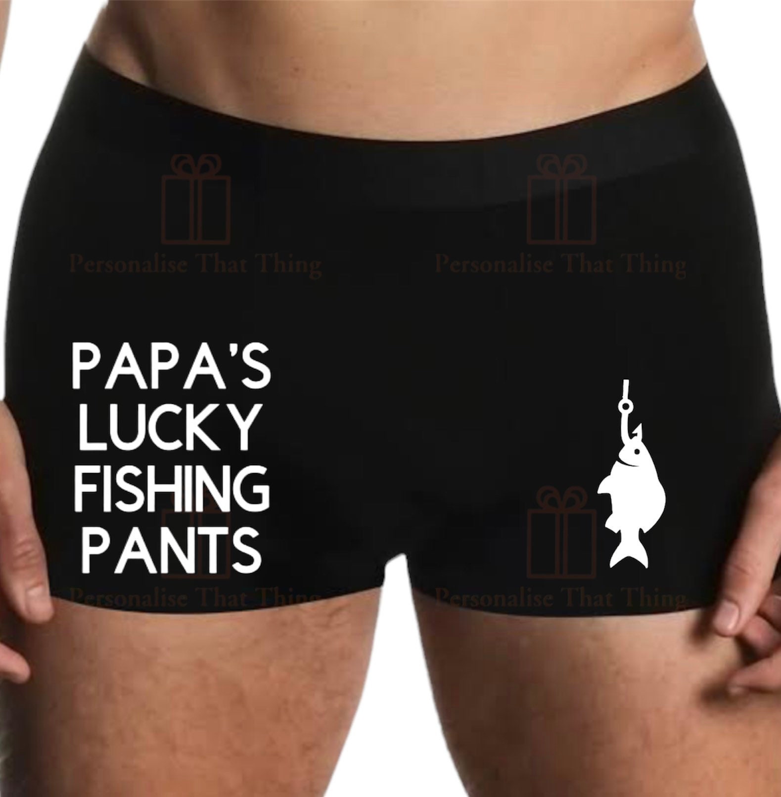 Personalised custom name lucky fishing men’s boxer trunks