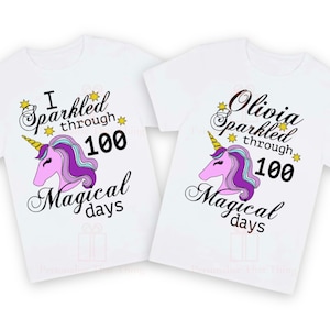 Sparkled through 100 magical days of school personalised name unicorn t-shirt