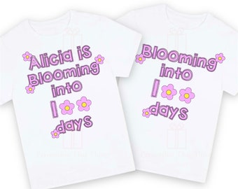 Blooming into 100 days daisy school personalised name t-shirt