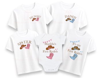 1st birthday first rodeo baby family matching mummy daddy sister brother tshirt / baby bodysuit