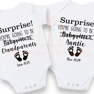 Surprise your going to be babysitters custom name pregnancy announcement baby bodysuit