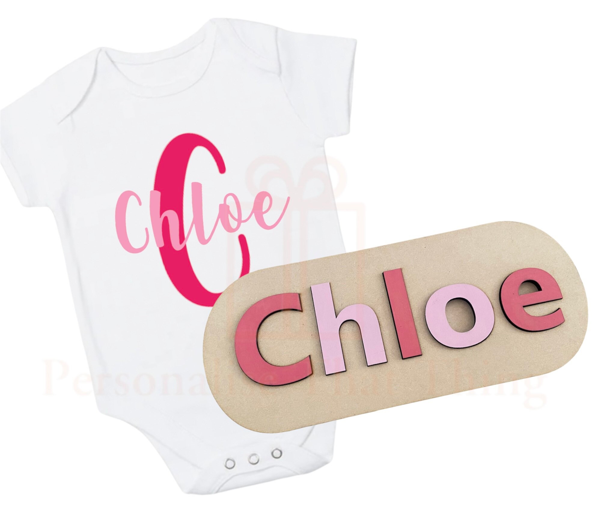 Chloe Name Puzzle Plaque and Matching T shirts Baby Onesie Etsy