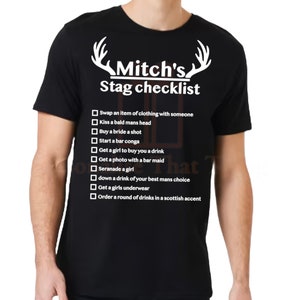 Stag night dare checklist personalised mens T-shirts