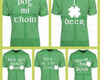 Camiseta de hombre con el día de San Patricio irlandés: varios diseños: trébol, bésame, soy irlandés, cerveza, pog, mo, thoin