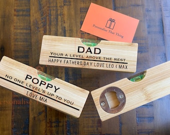 Livella a bolla in legno / apribottiglie personalizzato, regalo per la festa del papà, per papà / nonno