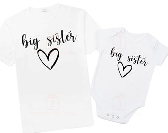 Big Sister heart Pregnancy announcement baby bodysuit outfit / t-shirt