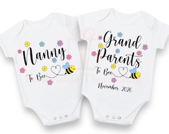 Grandparents to bee summer bumblebee with flowers pregnancy announcement baby bodysuit outfit