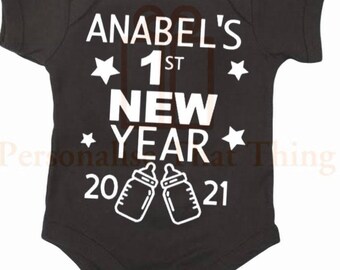 Personalised name 1st new year baby bodysuit outfit