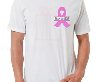 Personalised name pink ribbon  - breast cancer mens tshirt